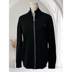 J. Lindeberg Men's Black Merino Wool Full-Zip Cardigan SweaterJacket Size Large